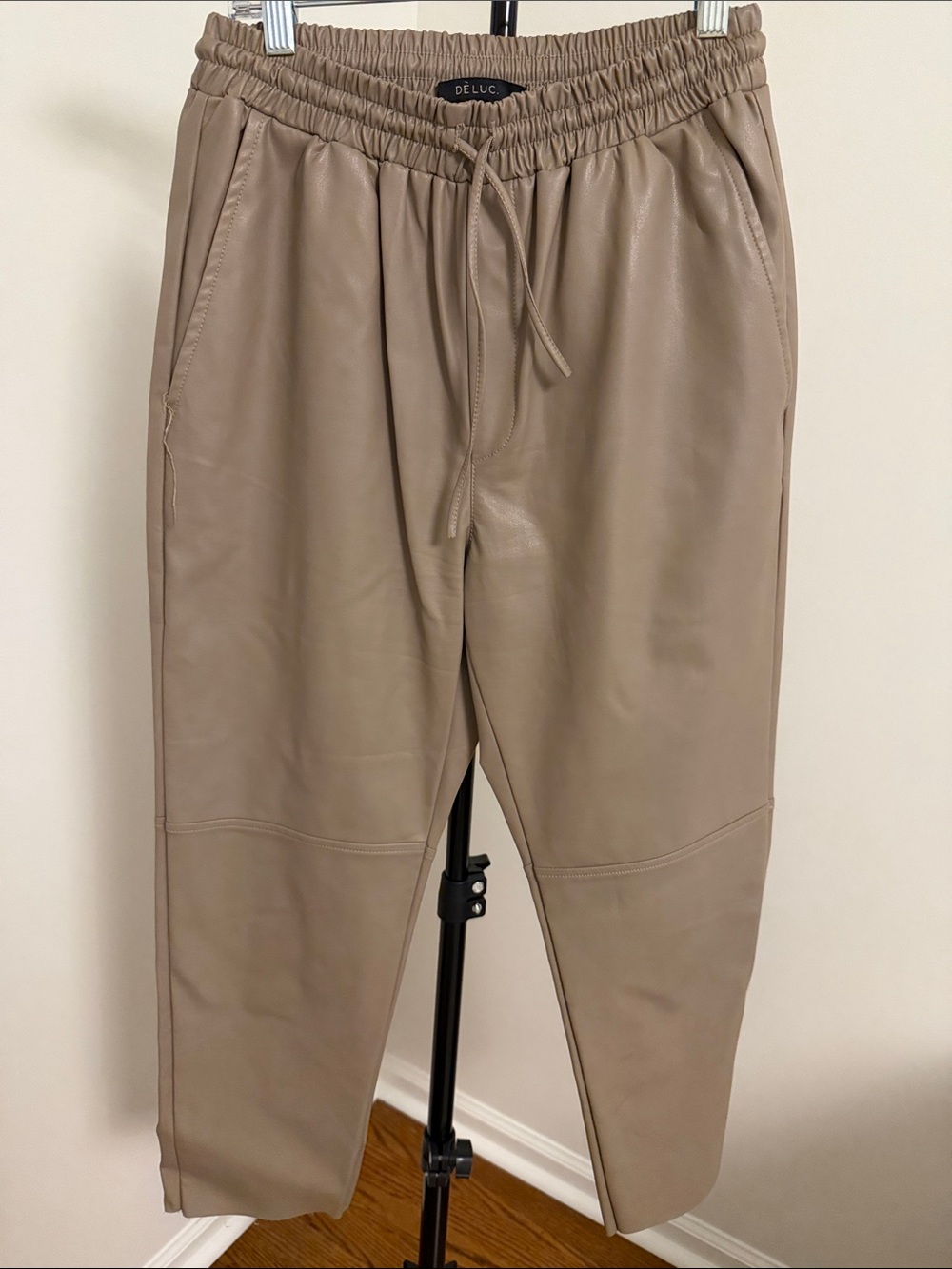 Deluc Woman’s Taupe Faux Leather Joggers with Drawstring Waist